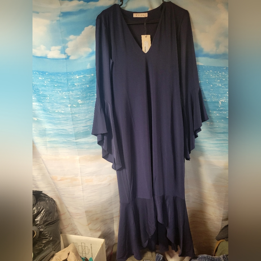 ST STUDIO NWT Supertrash Navy Blue Women's Ruffle Dress Size‎ Large